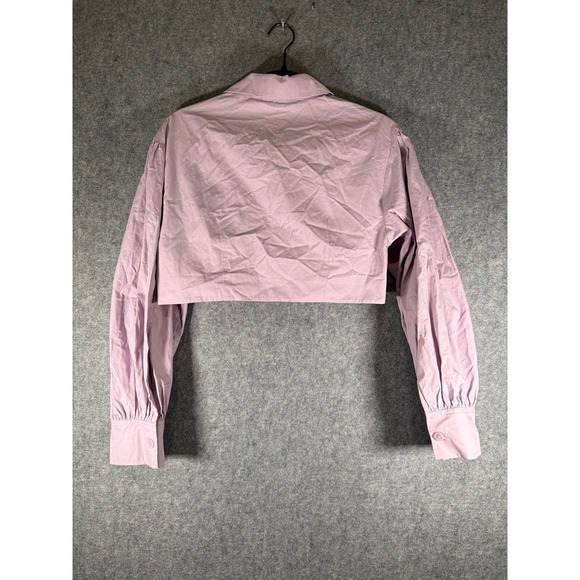 Zara Womens Lavender Purple Cropped Button Down Puff Sleeve Shirt Large 7563/268 - Picture 8 of 9